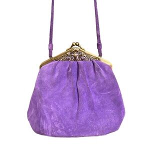 Elegant Purple Suede Bag with Gold Accents